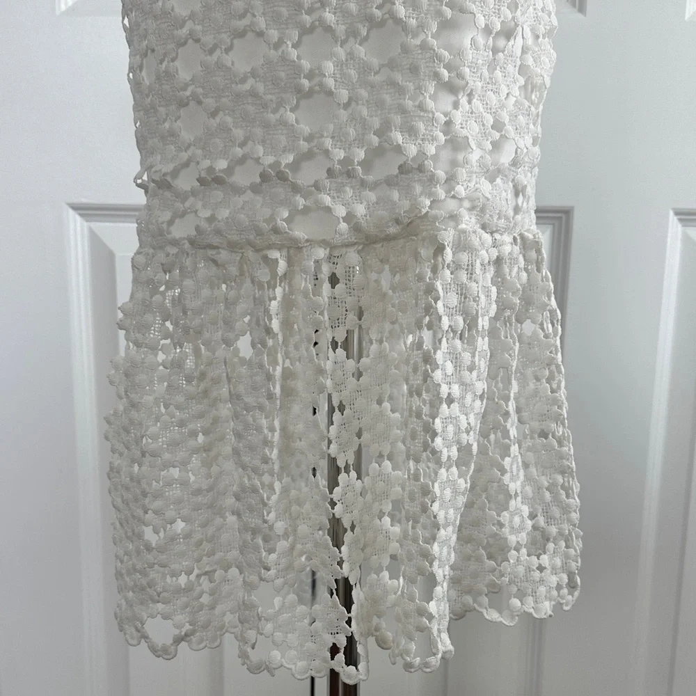 Petal & Pup White Crochet Overlay High Neck Bridal Rehersal Midi Dress Size 0 - Picture 6 of 17